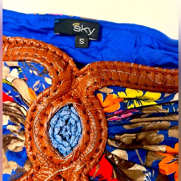 Vintage Short Floral Print Sky Brand Strapless Leather Accent Tube Sundress - Picture 4 of 5